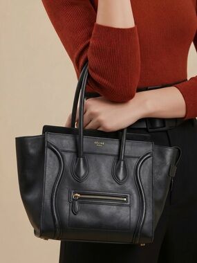 Classic Black  Leather Tote Bag - Women's Everyday Carry